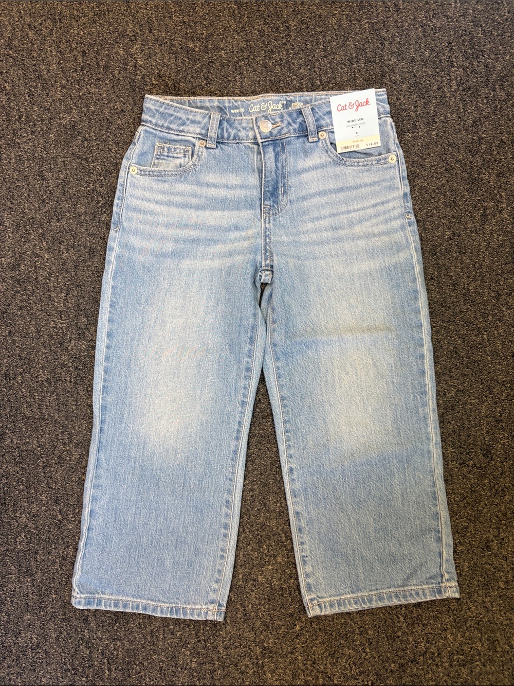 Cat & Jack Girls' Mid-Rise Wide Leg Denim Jeans in Light Wash 8 NWT